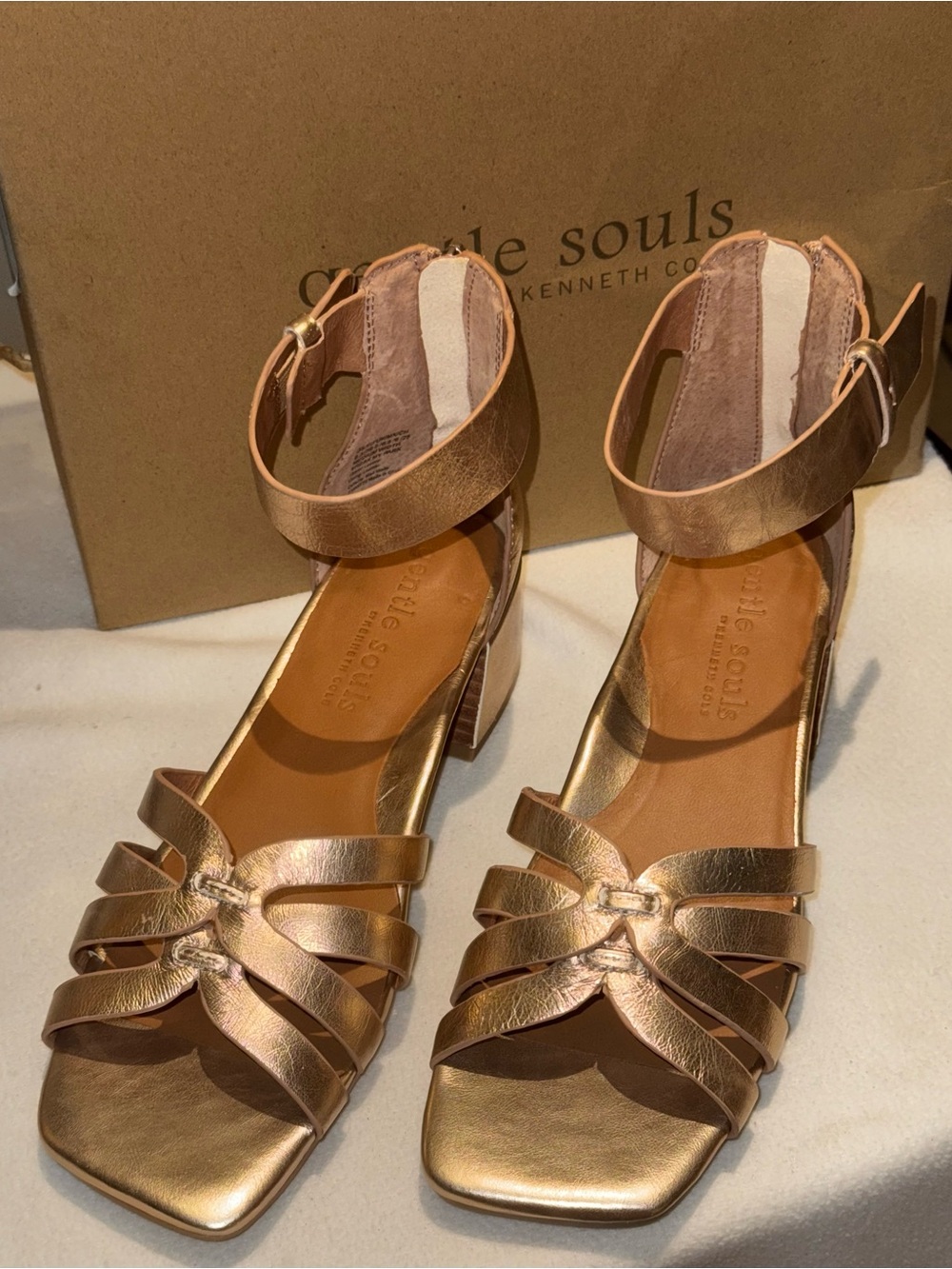 Gentle Souls by Kenneth Cole Break My Park sandals,featuring a stylish metallic